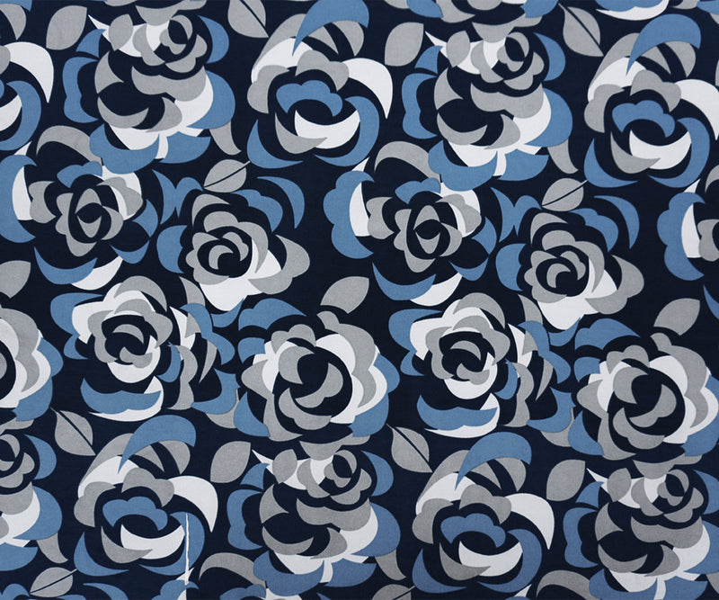 Blue-Gray Poly Abstract Floral Printed ITY Jersey Knit Fabric