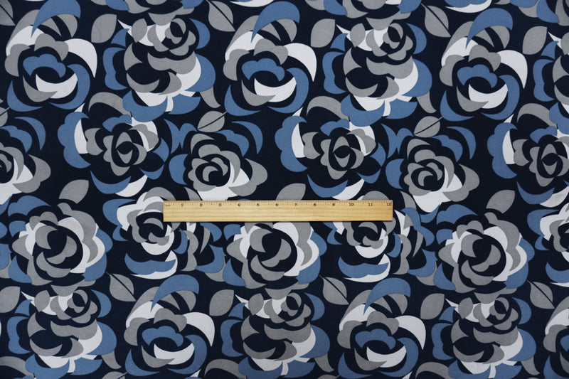 Blue-Gray Poly Abstract Floral Printed ITY Jersey Knit Fabric