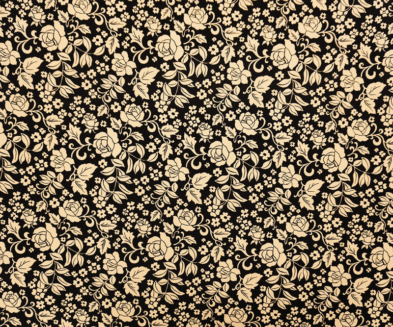 2 3/8 YD PC-Black-Beige Poly Spandex Floral Printed ITY Jersey Knit Fabric
