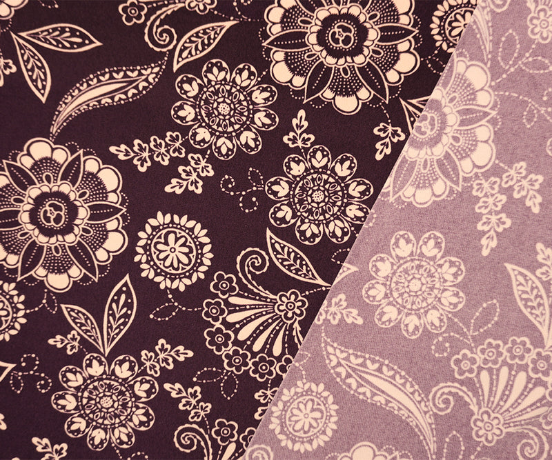3 YD PC-Purple-Beige Poly Spandex Moroccan Floral Printed ITY Jersey Knit Fabric