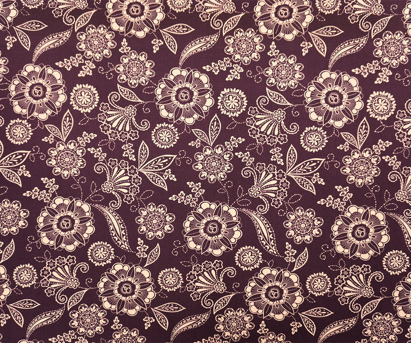 3 YD PC-Purple-Beige Poly Spandex Moroccan Floral Printed ITY Jersey Knit Fabric