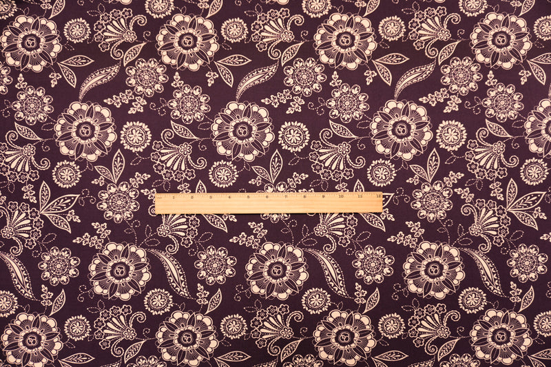 3 YD PC-Purple-Beige Poly Spandex Moroccan Floral Printed ITY Jersey Knit Fabric