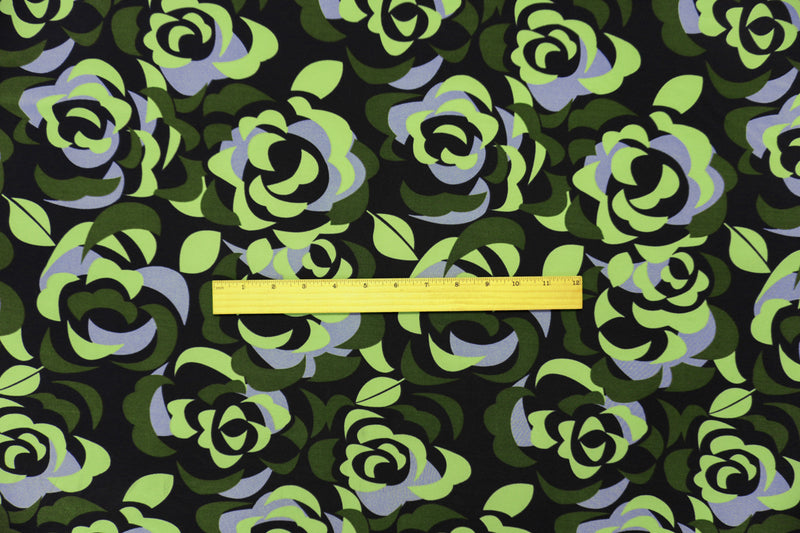 Black-Green-Multi Poly Floral Printed ITY Jersey Knit Fabric
