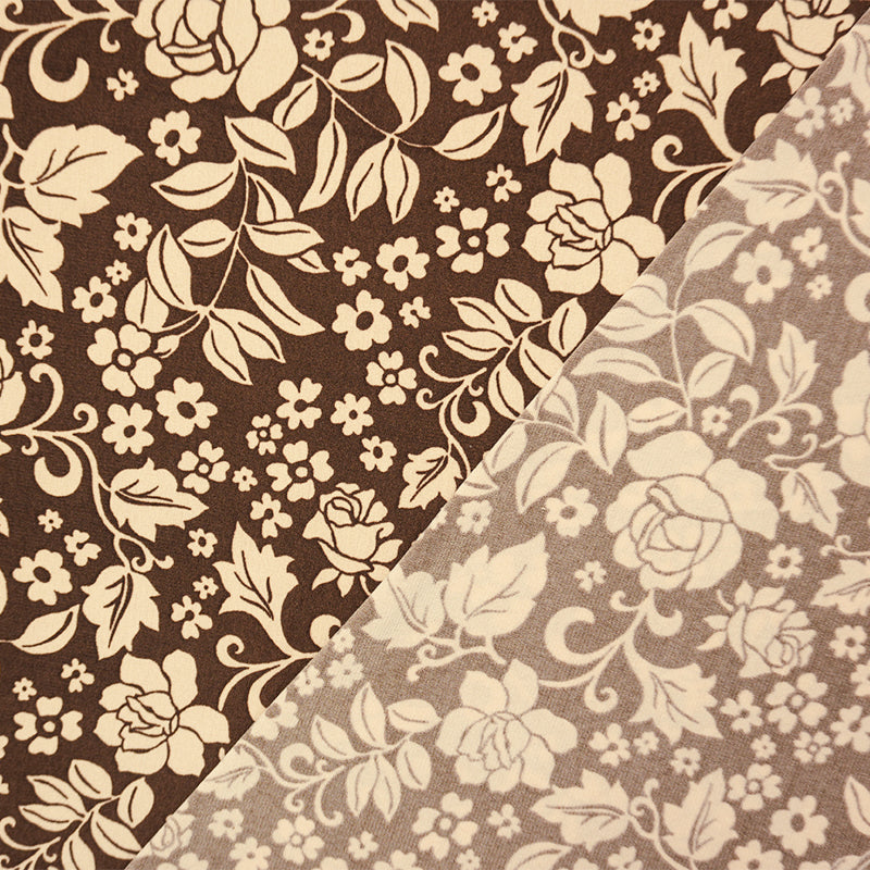 Brown-Beige Poly Spandex Floral Printed ITY Jersey Knit Fabric
