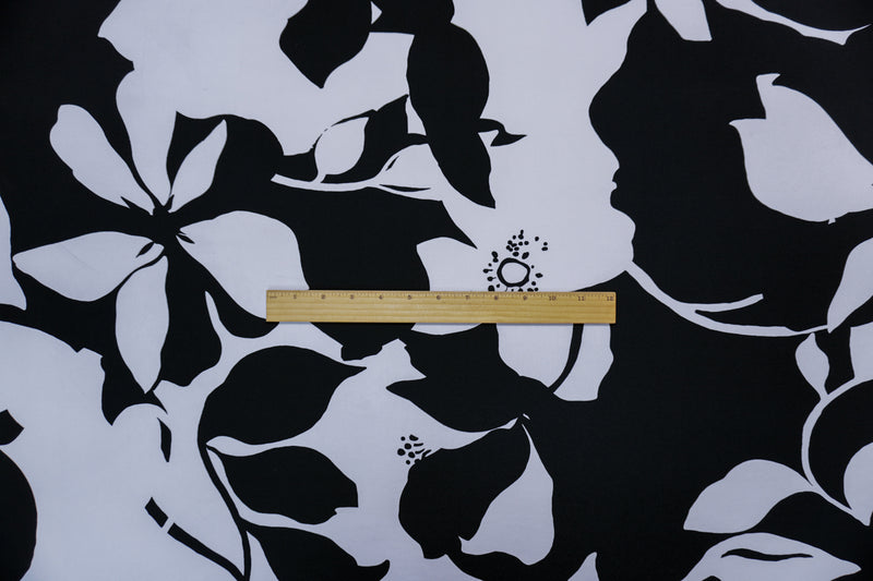 Black-Light Gray Poly Spandex Floral Printed ITY Jersey Knit Fabric
