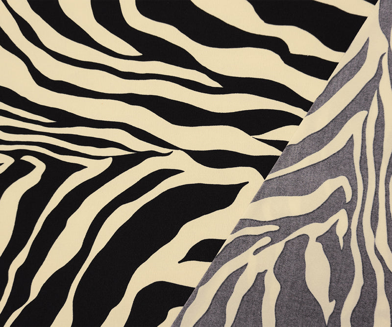 Black-Ivory Poly Abstract Zebra Printed ITY Jersey Knit Fabric