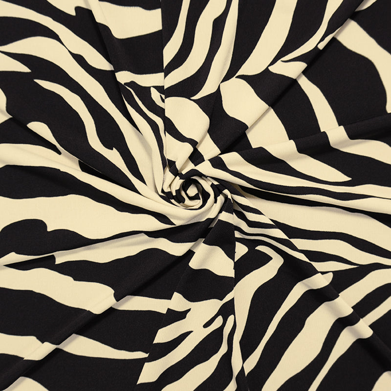 Black-Ivory Poly Abstract Zebra Printed ITY Jersey Knit Fabric