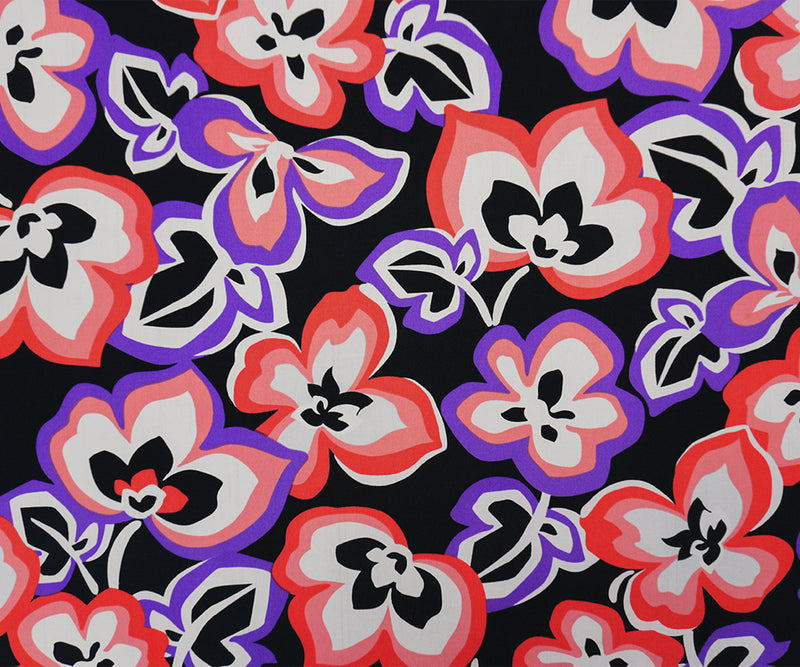 Black-Red Poly Spandex Floral Printed ITY Jersey Knit Fabric
