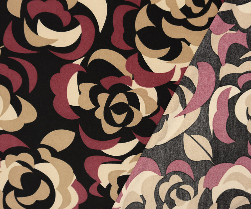 Black-Brown Poly Abstract Floral Printed ITY Jersey Knit Fabric