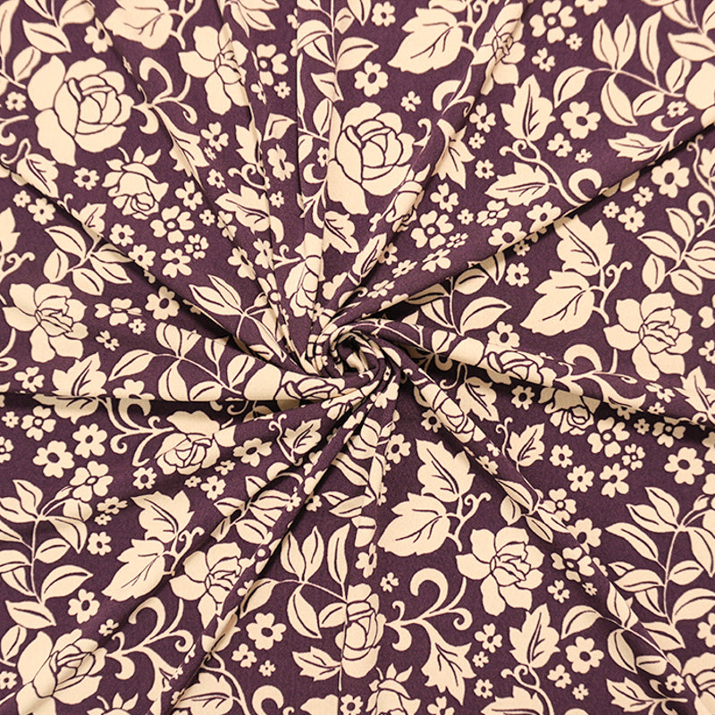 Purple-Beige Poly Spandex Floral Printed ITY Jersey Knit Fabric