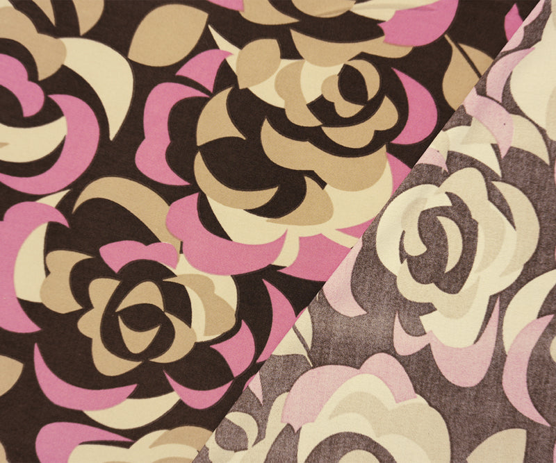 2 3/4 YD PC-Brown-Pink Poly Abstract Floral Printed ITY Jersey Knit Fabric