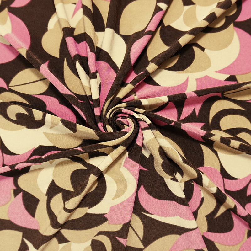 2 3/4 YD PC-Brown-Pink Poly Abstract Floral Printed ITY Jersey Knit Fabric