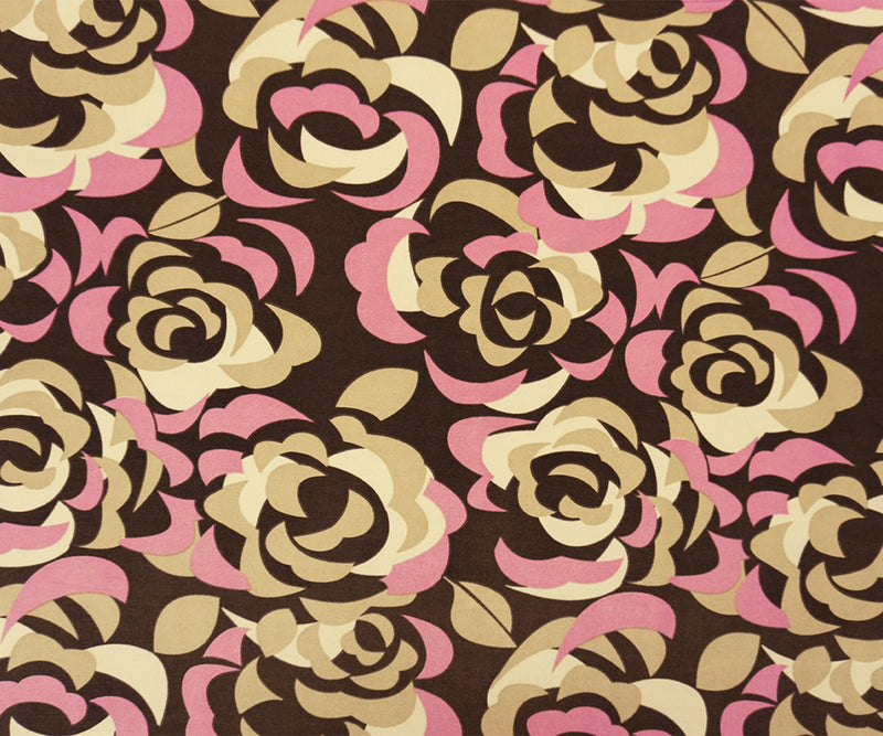 2 3/4 YD PC-Brown-Pink Poly Abstract Floral Printed ITY Jersey Knit Fabric