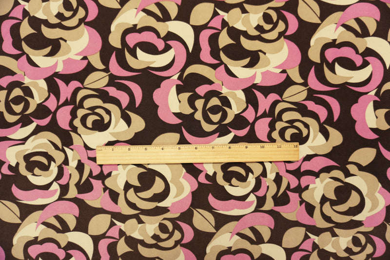2 3/4 YD PC-Brown-Pink Poly Abstract Floral Printed ITY Jersey Knit Fabric