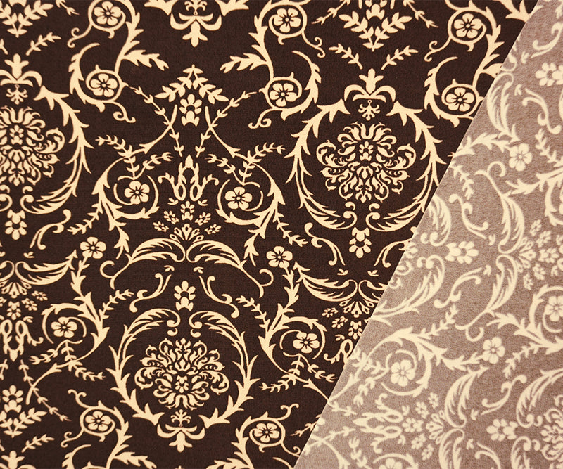 1 YD PC-Brown-Beige Poly Baroque Floral Printed ITY Jersey Knit Fabric