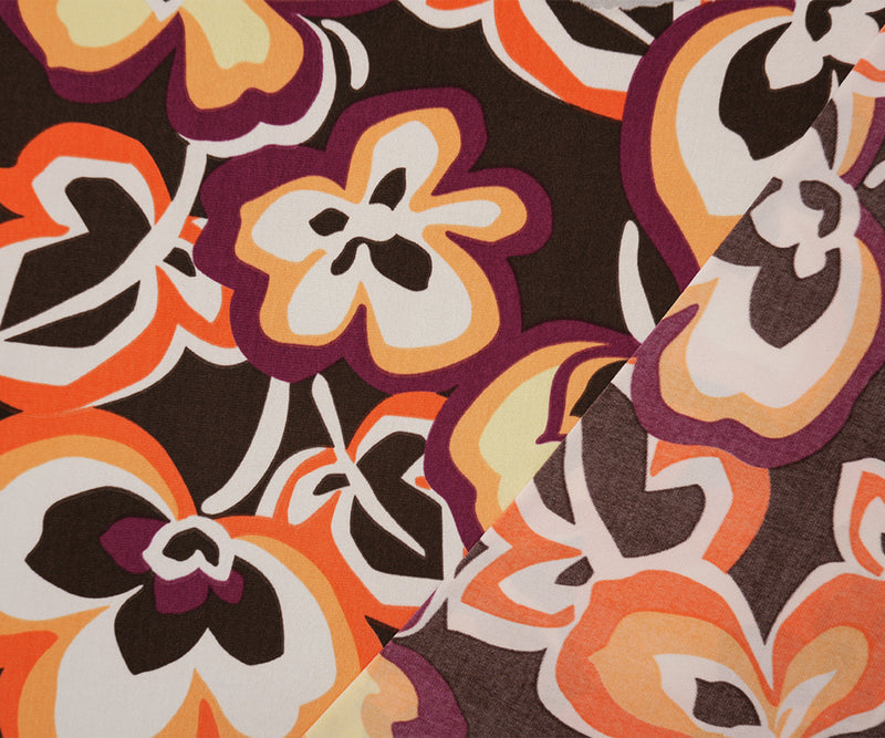 5 YD PC-Brown-Maroon-Multi Poly Floral Printed ITY Jersey Knit Fabric