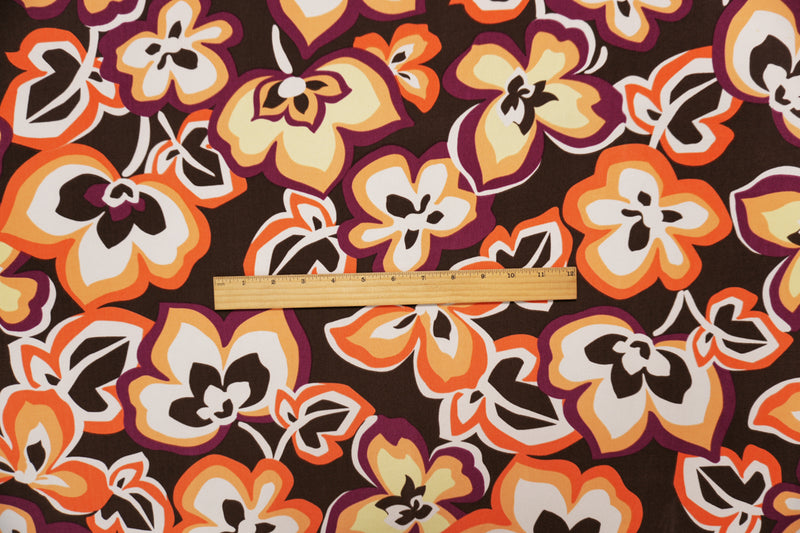 Brown-Maroon-Multi Poly Floral Printed ITY Jersey Knit Fabric