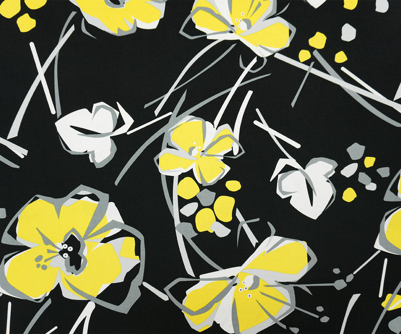 2 YD PC-Black-Yellow-Multi Poly Floral Printed ITY Jersey Knit Fabric