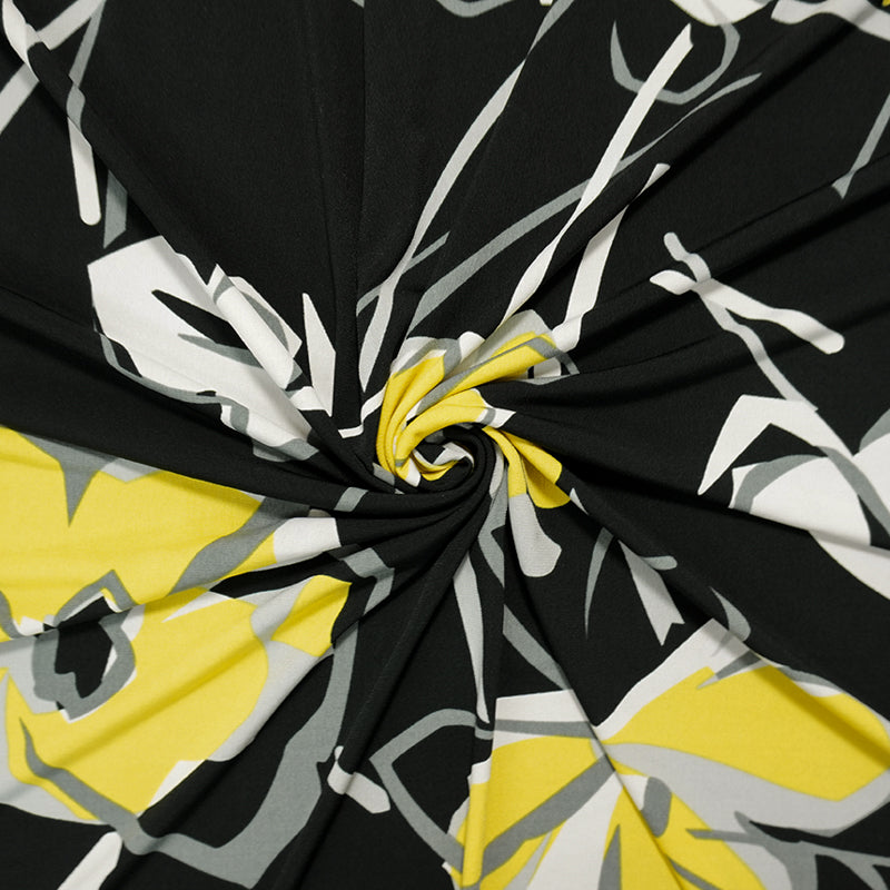 Black-Yellow-Multi Poly Floral Printed ITY Jersey Knit Fabric