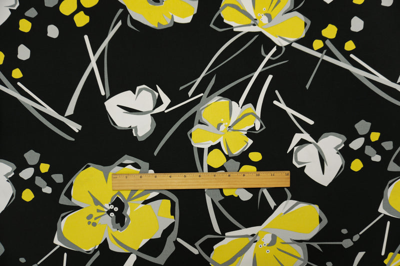 Black-Yellow-Multi Poly Floral Printed ITY Jersey Knit Fabric
