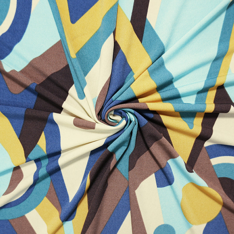 2 1/8 YD PC-Blue-Brown-Multi Poly Abstract Geo Printed ITY Jersey Knit Fabric