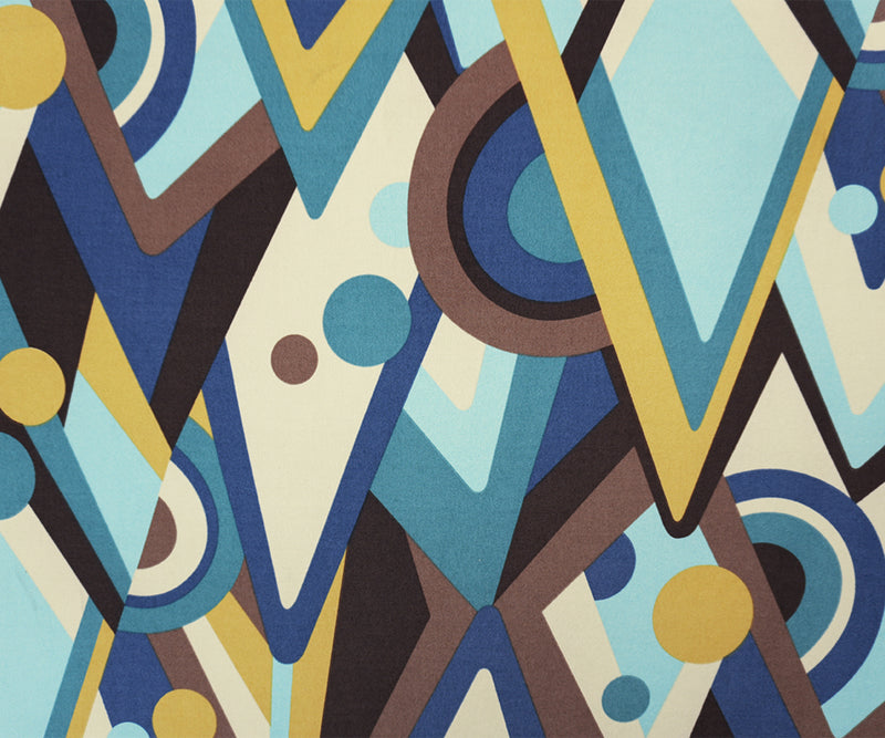 2 1/8 YD PC-Blue-Brown-Multi Poly Abstract Geo Printed ITY Jersey Knit Fabric