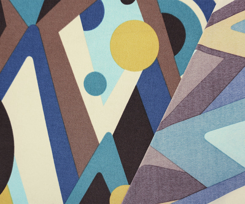 2 1/8 YD PC-Blue-Brown-Multi Poly Abstract Geo Printed ITY Jersey Knit Fabric