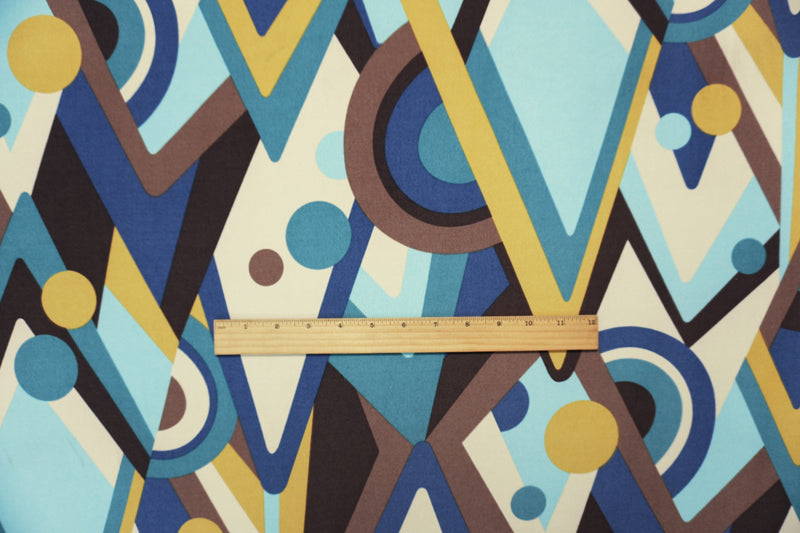 2 1/8 YD PC-Blue-Brown-Multi Poly Abstract Geo Printed ITY Jersey Knit Fabric