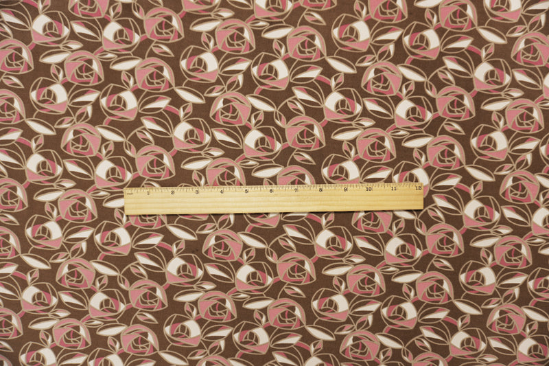 Brown-Pink-Multi Poly Abstract Floral ITY Jersey Knit Fabric