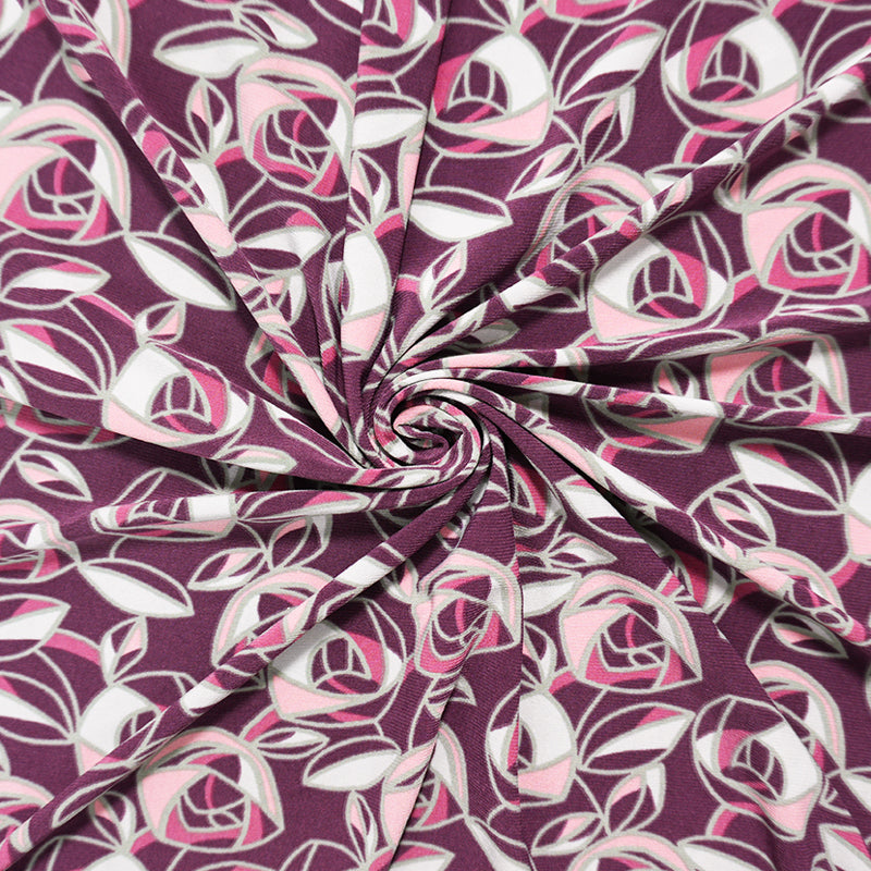 Purple-Pink-Multi Poly Abstract Floral ITY Jersey Knit Fabric