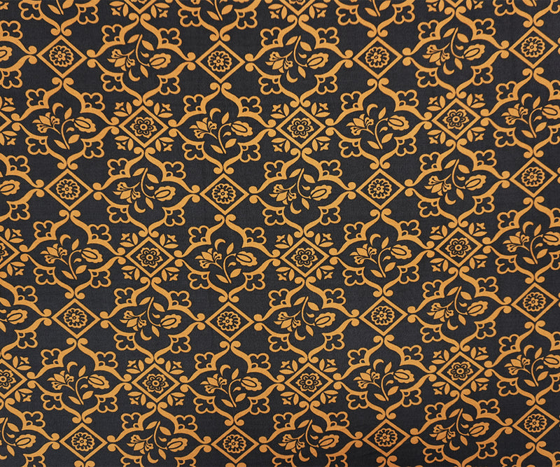 Black-Mustard Yellow Poly Floral Print ITY Jersey Knit Fabric