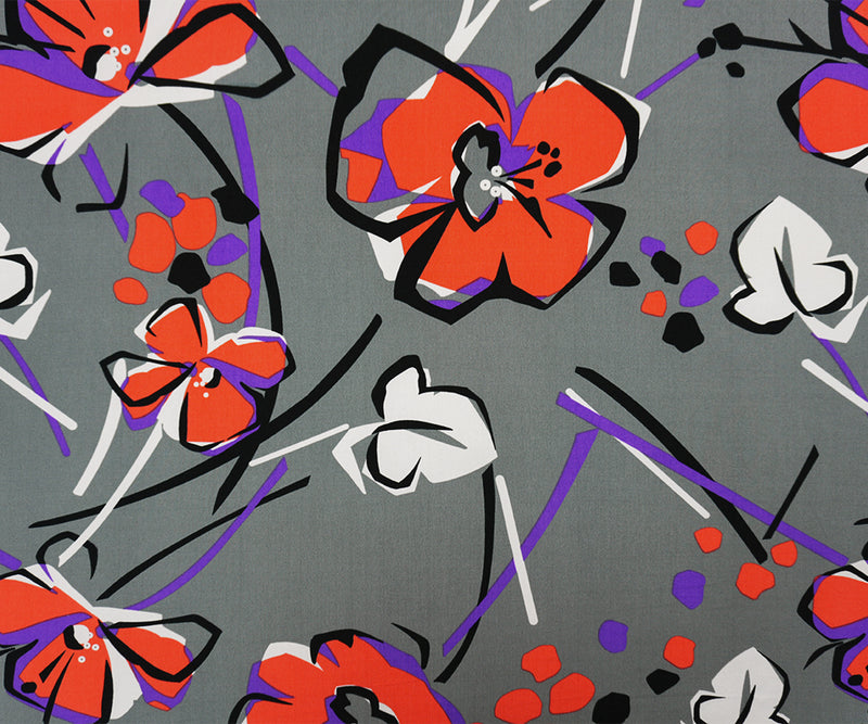 1 7/8 YD PC-Gray Poly Spandex Floral Printed ITY Jersey Knit Fabric