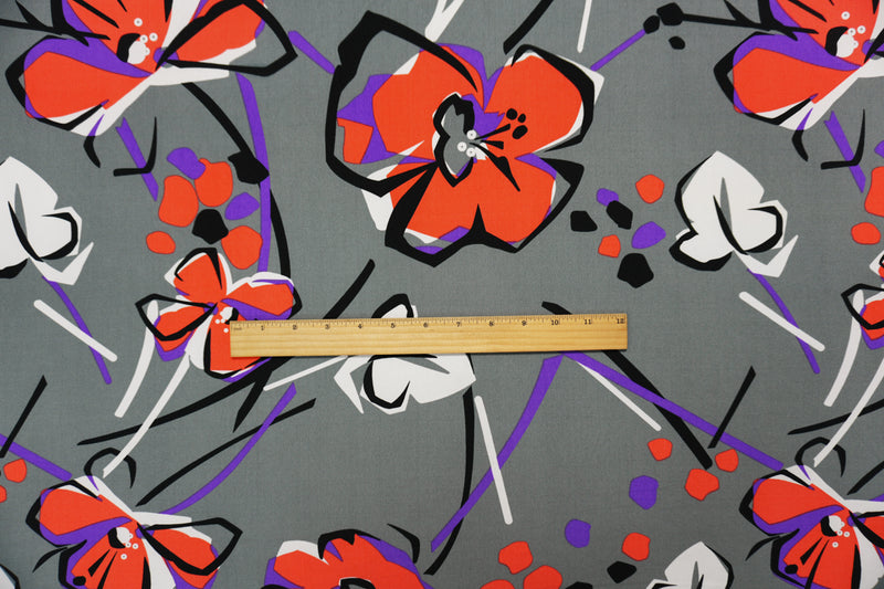 1 7/8 YD PC-Gray Poly Spandex Floral Printed ITY Jersey Knit Fabric