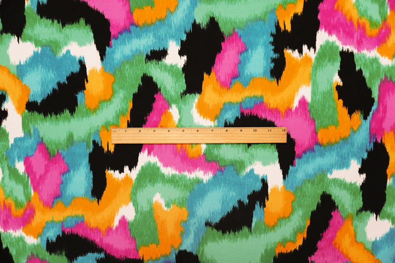 1 1/8 YD PC-Green-Teal-Multi Poly Abstract Printed ITY Jersey Knit Fabric