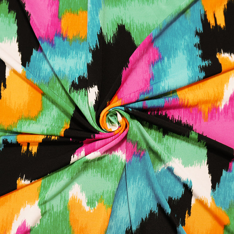 Green-Teal-Multi Poly Abstract Printed ITY Jersey Knit Fabric