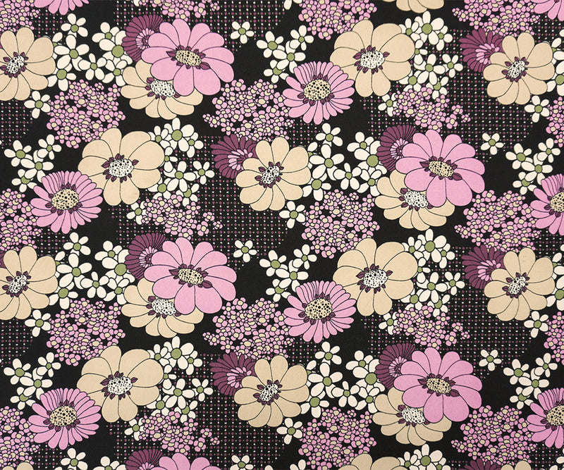 Purple-Black Poly Spandex Floral Printed ITY Jersey Knit Fabric