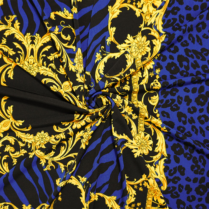 Blue-Multi Poly Baroque Animal PANEL Print ITY Jersey Knit Fabric