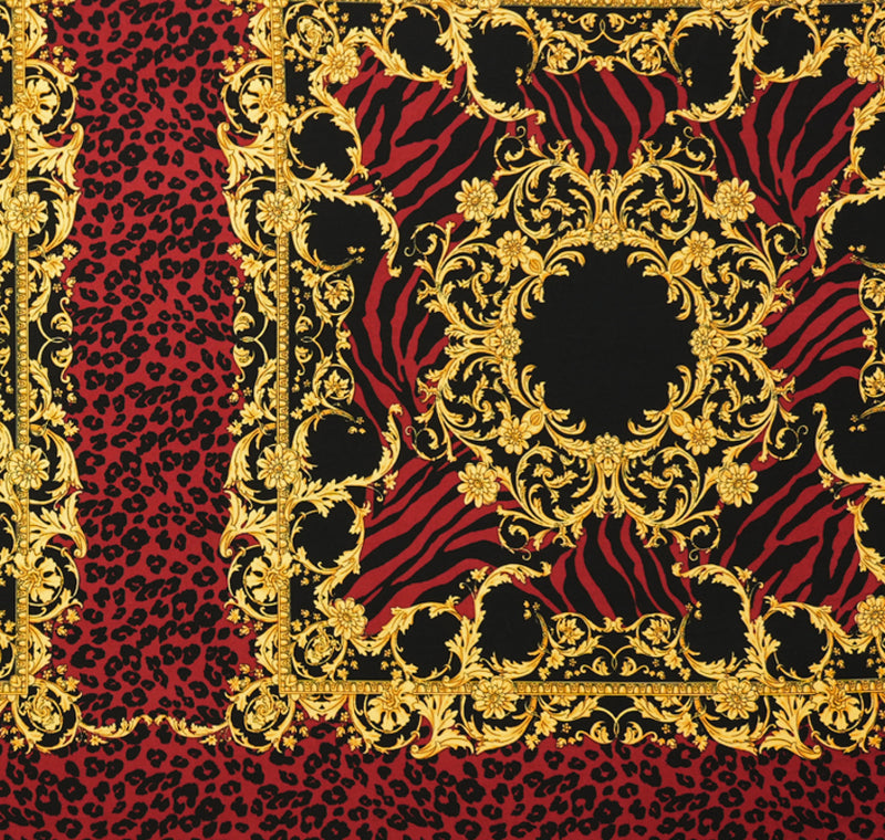 Red-Multi Poly Baroque Animal PANEL Print ITY Jersey Knit Fabric
