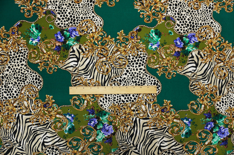 Green-Multi Poly Baroque Animal Printed ITY Jersey Knit Fabric
