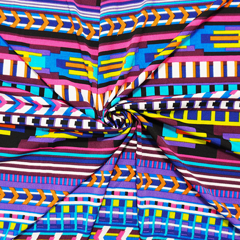 Blue-Multi Poly Spandex Geometric Printed ITY Jersey Knit Fabric