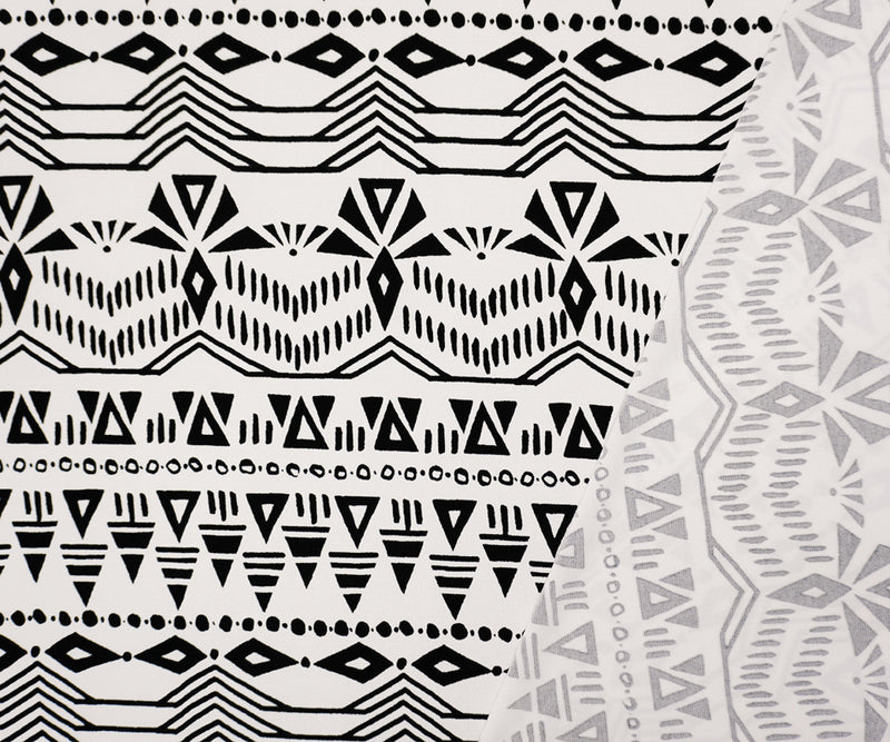 Ivory-Black Poly Spandex Aztec Printed ITY Jersey Knit Fabric