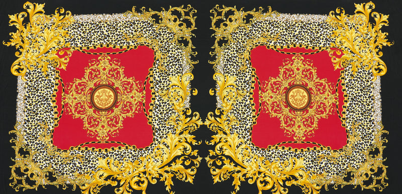Red-Black-Yellow Baroque PANEL Printed ITY Jersey Knit Fabric
