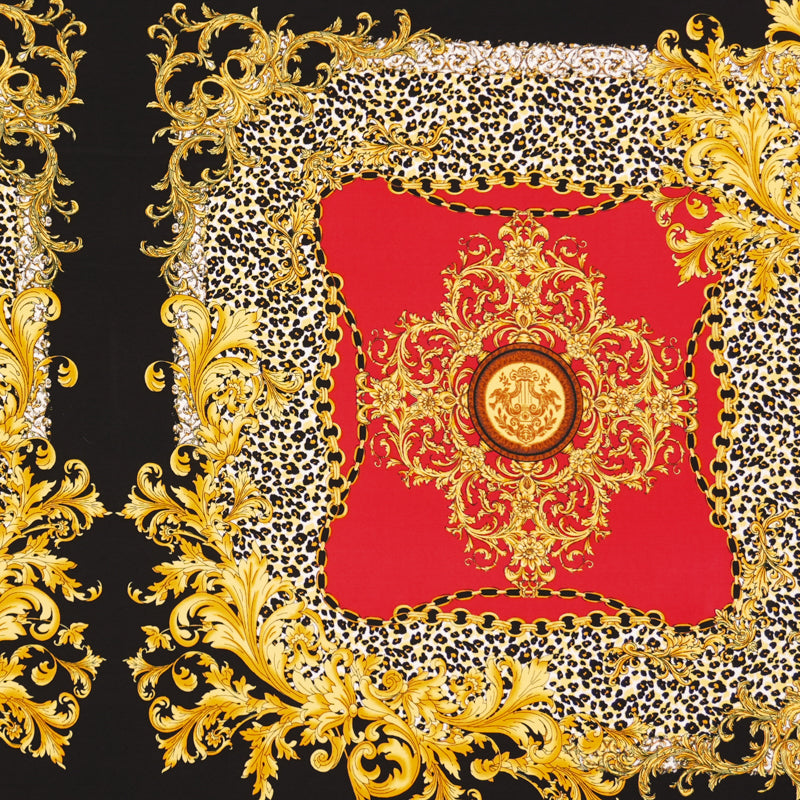 Red-Black-Yellow Baroque PANEL Printed ITY Jersey Knit Fabric