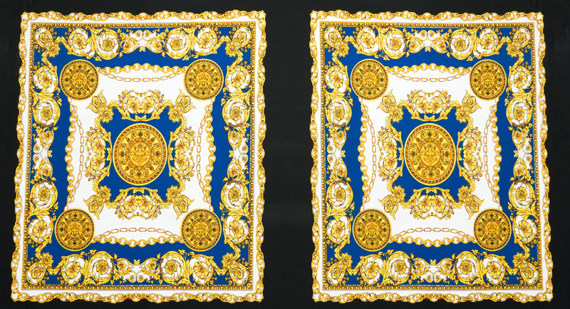 Blue-Multi Poly Spandex Baroque Floral PANEL Printed ITY Jersey Knit Fabric