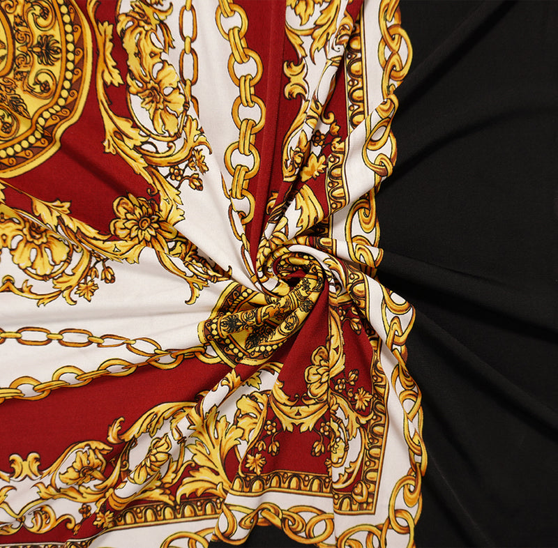 Red-Multi Poly Baroque Floral PANEL Print ITY Jersey Knit Fabric