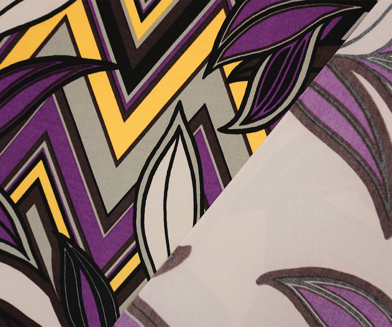 Purple-Yellow-Multi Poly Geo Floral Print ITY Jersey Knit Fabric