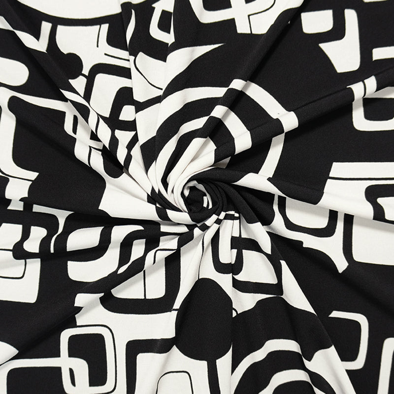 Black Poly Spandex Abstract Geo Printed ITY Jersey Knit Fabric