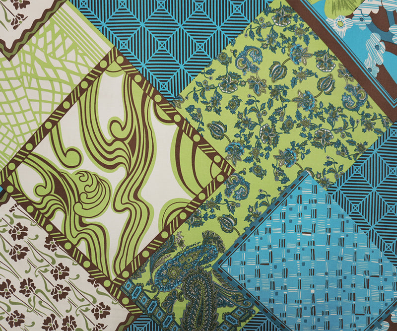 Teal-Green Poly Patch Geo Floral Print ITY Jersey Knit Fabric