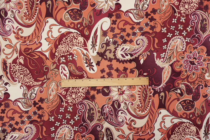 Orange-Red-Multi Poly Floral Paisley Print ITY Jersey Knit Fabric