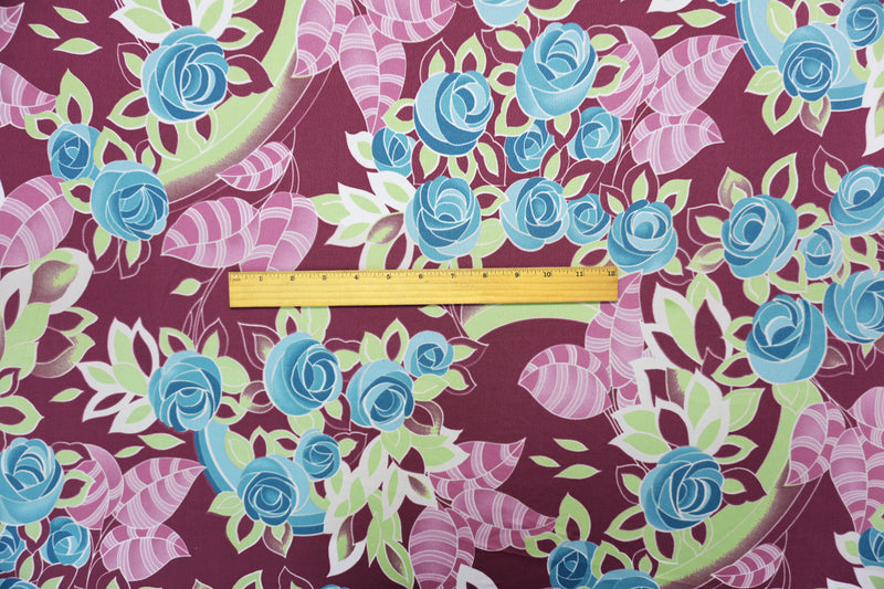 Purple-Teal-Multi Poly Floral Printed ITY Jersey Knit Fabric